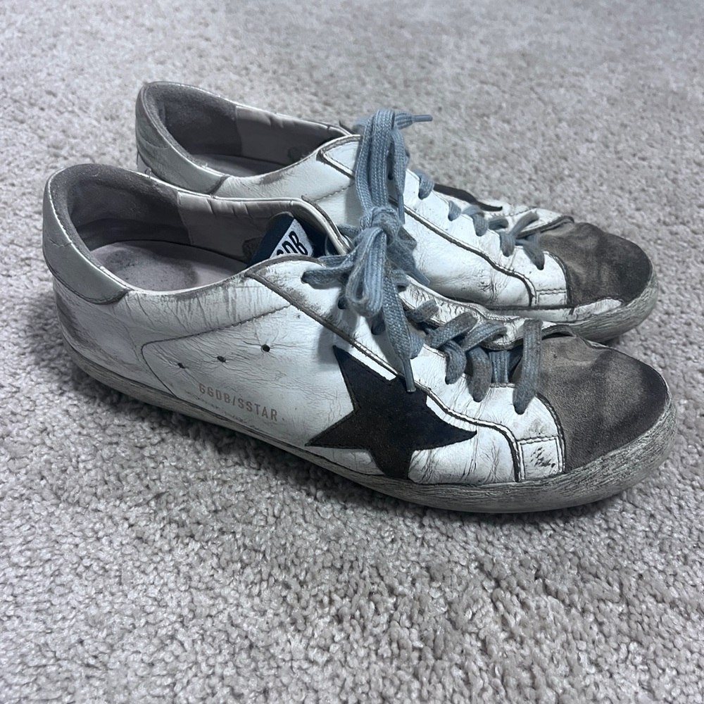 Men’s Golden Goose Distressed White and Black Sneakers